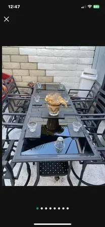 Outdoors Aluminum 6 Person Table W Dark Glass Was $1,100 +tax
