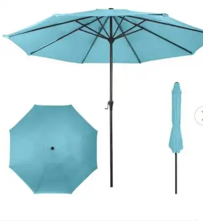 9 ft. Aluminum Outdoor Patio Umbrella with Hand Crank Lift in Blue & 70 Lb Base