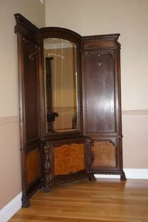 Antique Carved Corner Oak Hall Tree Coat and Umbrella Stand