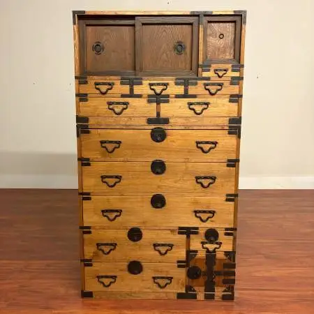 Japanese 1890s 2-Piece Stacking Tansu Chest