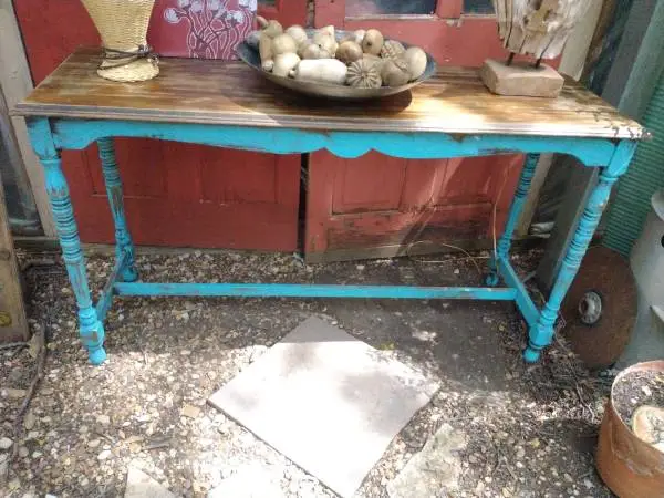FAB Rustic Distressed Top Blue Console Table