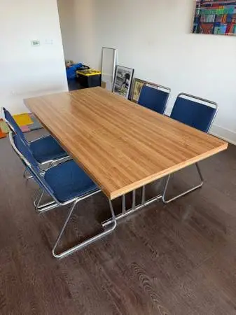 Extendable Wood & Chrome Dining Table + 4 Chairs
