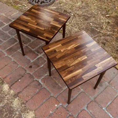Pair c1960s Mid Century Modern sim walnut Cocktail Tables/like new con