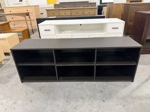 Storage 60 TV Stand For TVs Up To 70 Black 6 Cubby Brand New