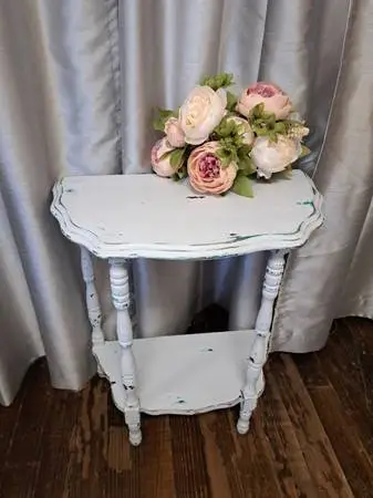 Vintage White Wood Demi Lune Table / Half Table