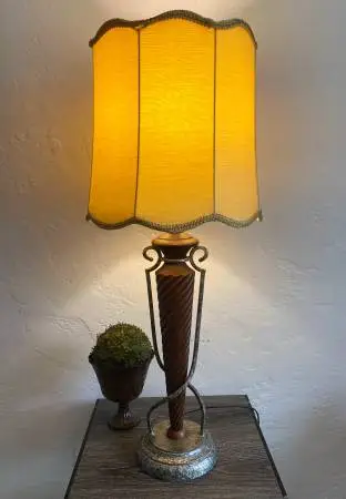 Vintage MCM Carved Wood Table Lamp