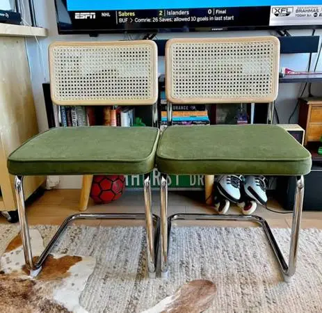 2 NEW Retro Velvet Rattan Cesca Dining Side Desk Chairs Vintage Eames Shell Mid-