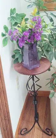 Plant Stand * Iron Base With A Solid Walnut Top