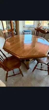 Vintage Octagonal Solid Wood Dining Table + 6 Chairs Set