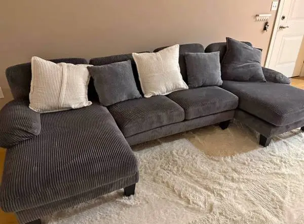 Gray Corduroy Double Chaise Sectional Sofa $380