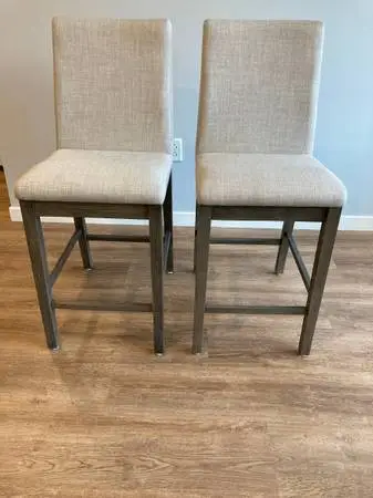 Immaculate high grade wood & fabric bar/counter stools