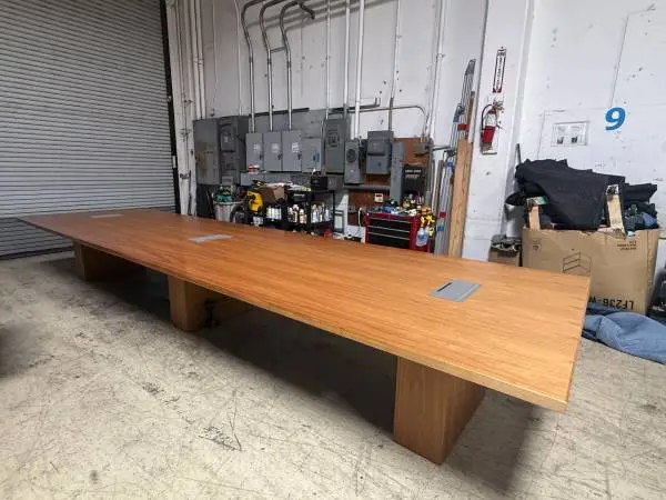 Woodtech 18 Ft x 5 Ft Rectangular Table W/ Power. Teak /Walnut Wood