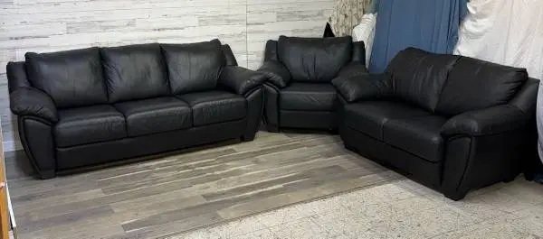 3pc Black Leather Couch Set- delivery available