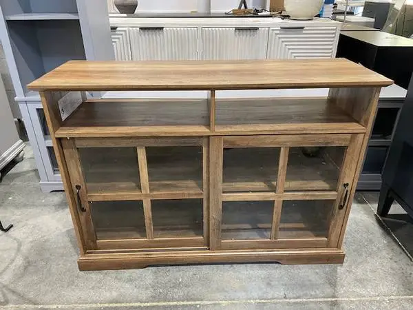 Duke Rustic 2 Sliding Glass Door TV Console or Coffee Bar Barnwood