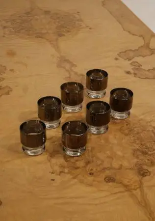 Set Of 7 Vintage MCM Dorothy Thorpe Style Silver Fade Cocktail Glasses