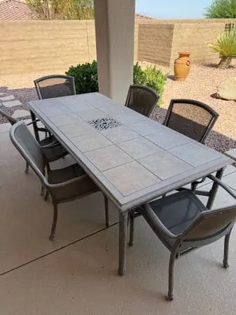 7-Piece Outdoor Patio Dining Set – Tile Top Table & 6 Sling Chairs