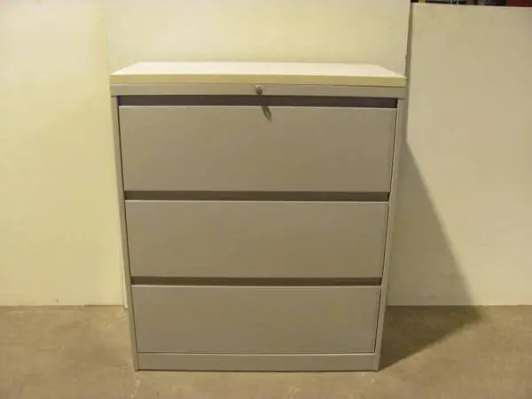 Steelcase 36 wide lateral 3 drawer metal file cabinet w/LOCK and KEY