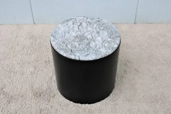1970 Mid Century Modern Paul Mayen Style Marble Top Drum Side Table