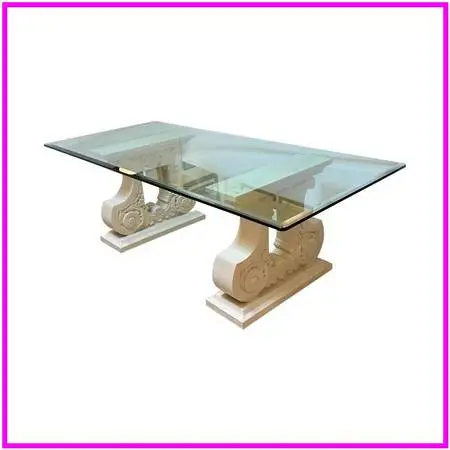Kreiss Double Pedestal + Beveled Glass Top Dining Table