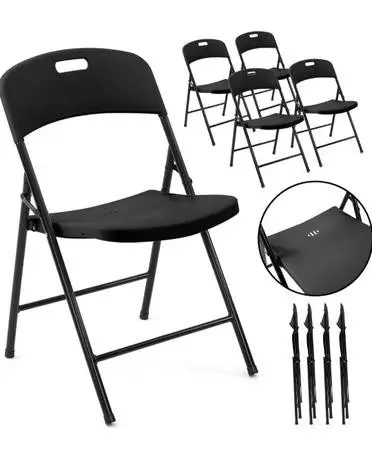 NEW SET OF 4 BLACK FOLDING CHAIRS HEAVY DUTY 300LB CAPACITY