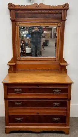 Victorian Eastlake Dresser with Mirror / Washstand