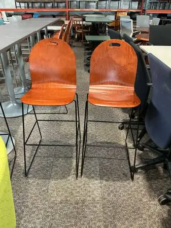 Bar Height Stools in Cherry Wood Finish w/ Black Metal Frame   by Falcon
