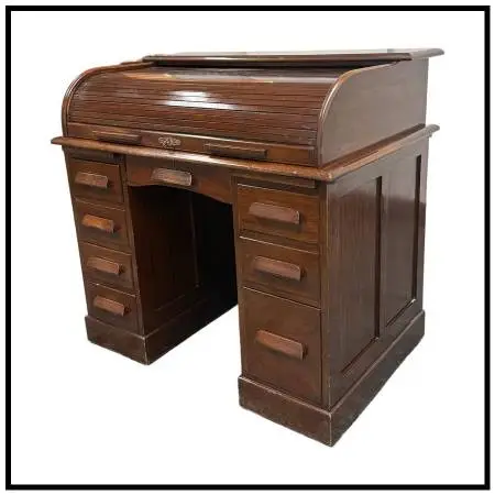 Victorian Lebus Manner Oak Roll Top Desk