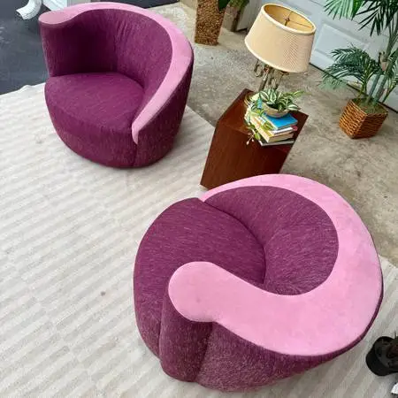 (2 available) Swivel Barrel Chairs | Textured Mauve/Purple / Eggplant Upholstery
