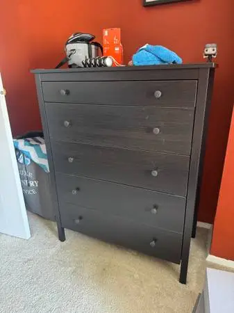 Dark brown 5-drawer dresser chest used