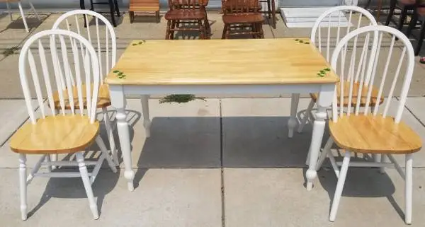 Vintage Solid Maple Farmhouse Table and Four Chairs