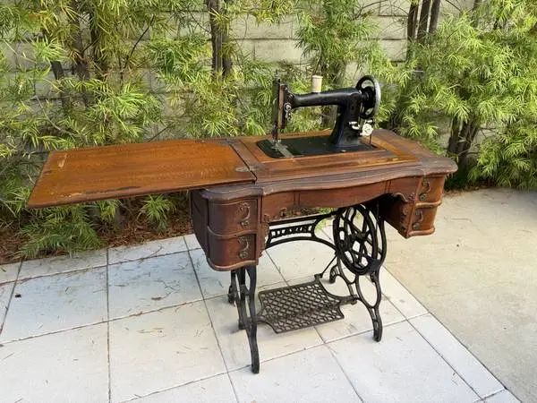 Antique Sewing Machine with Cabinet and Iron Treadle