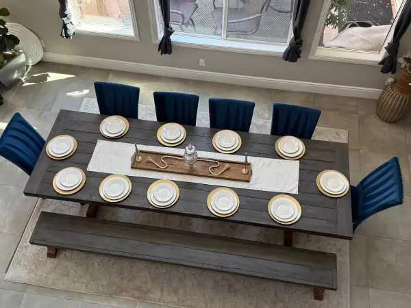 Custom built high-end 9 foot redwood farmhouse table
