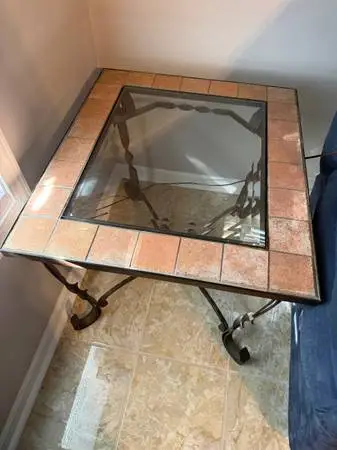 Pair of Wrought iron tile end tables