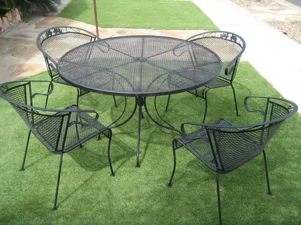 Vintage Woodard Wrought Iron Patio Set-Table+4 Chairs-1950s