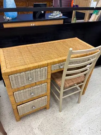 Two Tone Wicker Desk and Chair