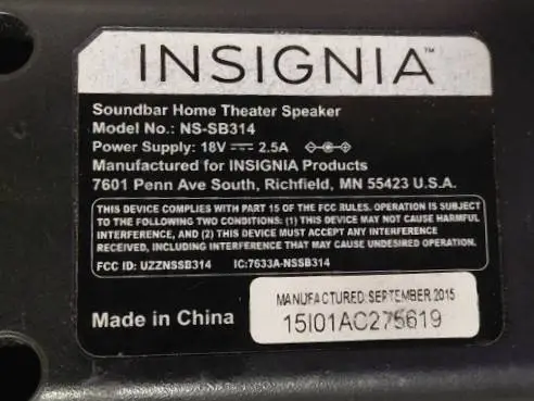 Insignia NS-SB314 Bluetooth Soundbar with Power Supply