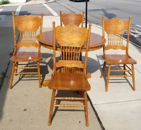 Solid Oak Table Set with Four Chairs
