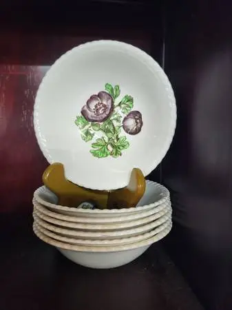 Brothers Old Flower Prints Coupe Cereal Bowls in the Poppy Anemone