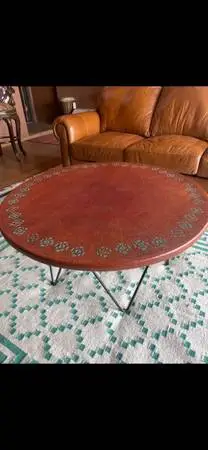 Handcrafted Southwest Genuine Leather Coffee Table with Turquoise Accents & Iron