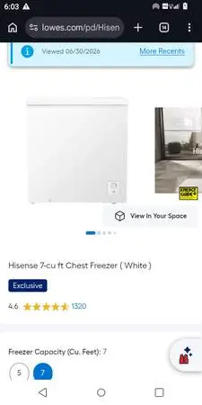 Hisense 7 cu ft Chest Freezer