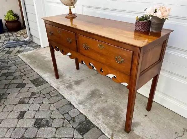 Vintage Wood Console Entry Table with Lockable Drawers
