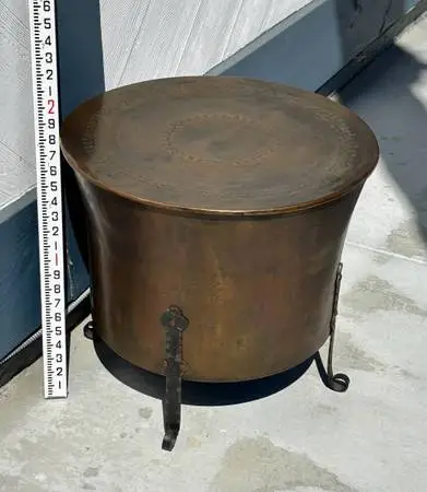 Vintage Hammered Copper Coffee Table Accent Table Cauldron end Table home decor