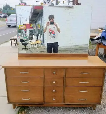 Mid Century Swedish Walnut Dresser and Mirror