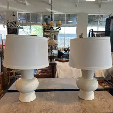 Cream Crackle Finish Table Lamps- Pair- 14.5X26H