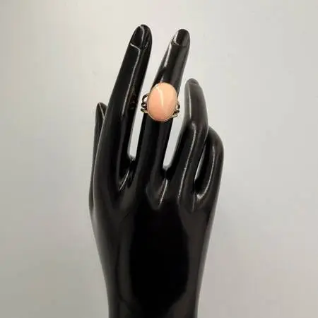 14k Gold Pink Coral Cabochon Ring Size 6