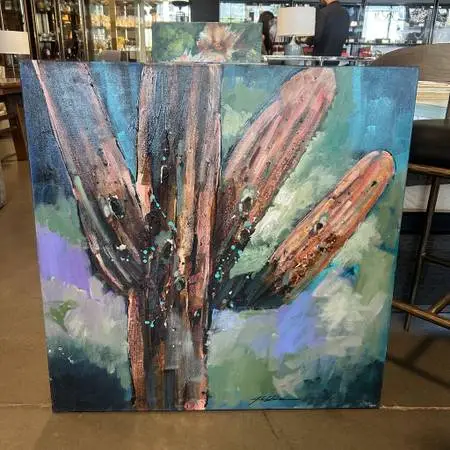 Original Blue/Orange Saguaro Art - 36X36