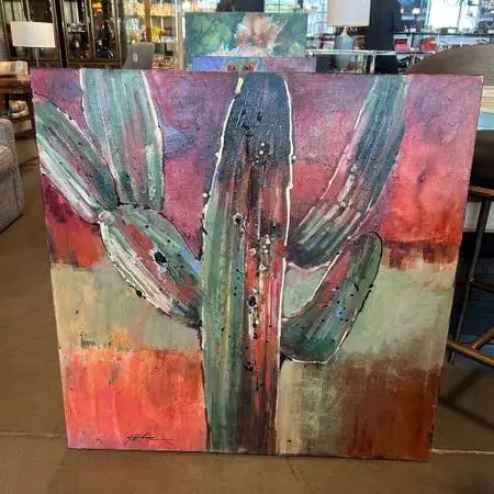 Original Red/Green Saguaro Art - 36X36