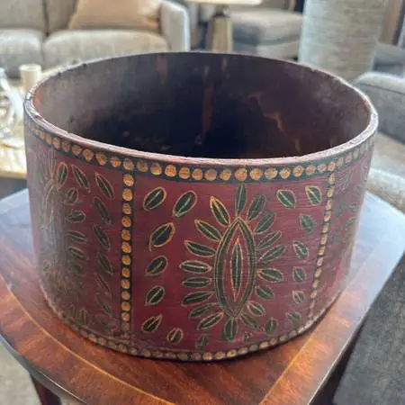Vintage Wood Painted Bowl- 14X6.5H