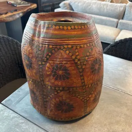 Vintage Wood Painted Vessel- 9X11