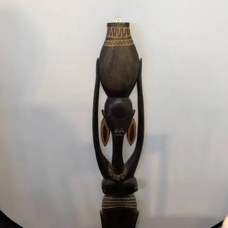 Octavio Bahia Hand Carved Wood Sculpture- 10X7.5X37.5- AS IS